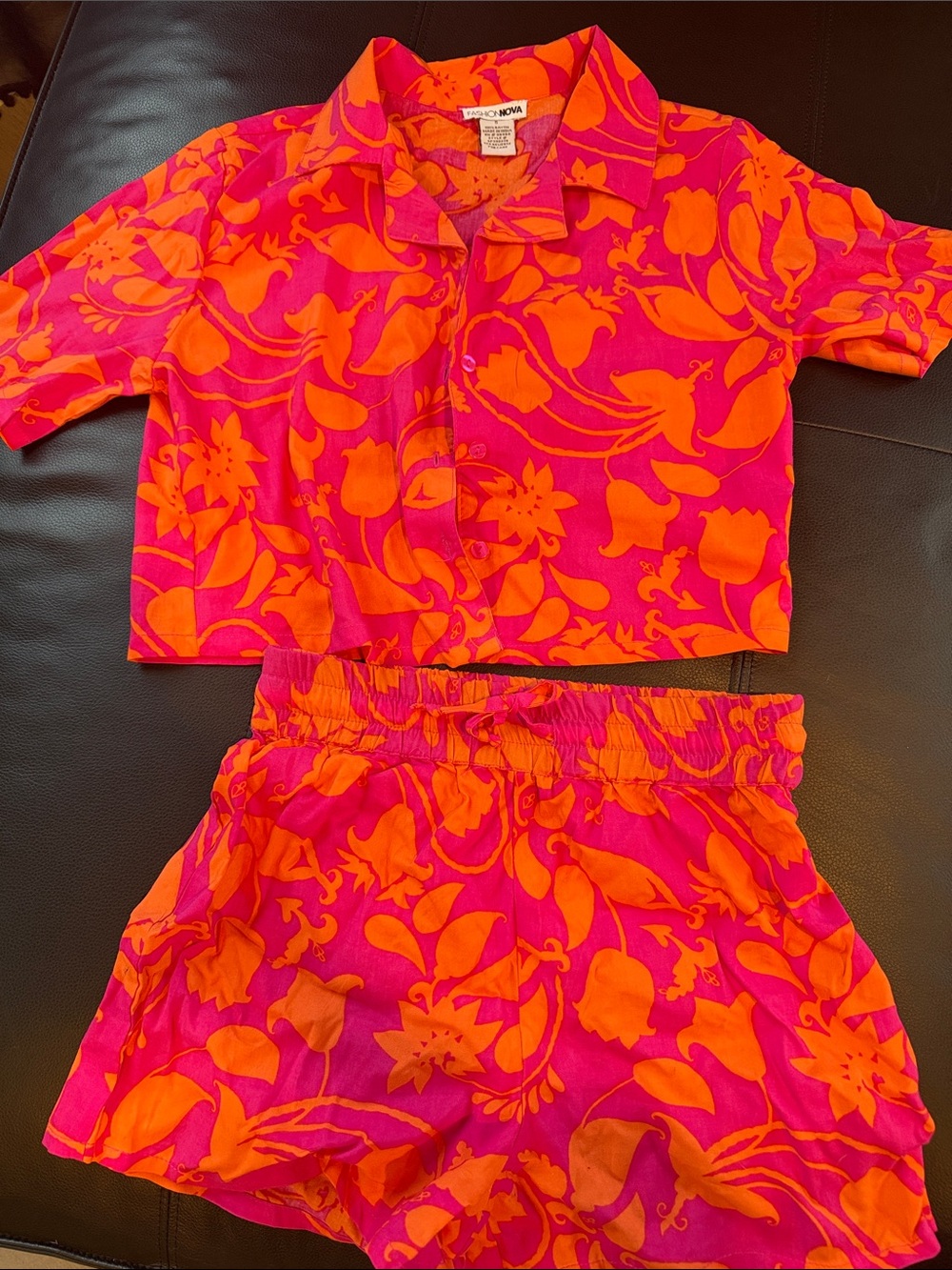 Fashion Nova Bright Pink & Orange Matching Set - Tropical Floral